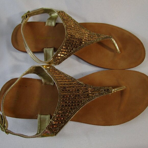 CL Laundry Gold-Tone Beaded Thong Sandals EUC Size 40/US 9 - Picture 5 of 12